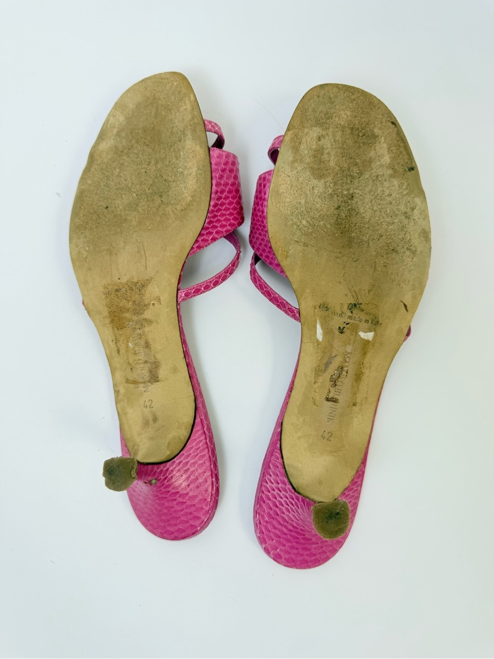 Vintage Manolo Blahnik Pink Python Snakeskin Strappy Mules Kitten Heels EU 42 - Picture 9 of 11